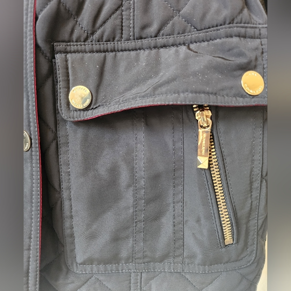 Michael Kors Black Quilted M65 Field Jacket | Pink Trim & Gold Hardware XSP - Picture 7 of 16
